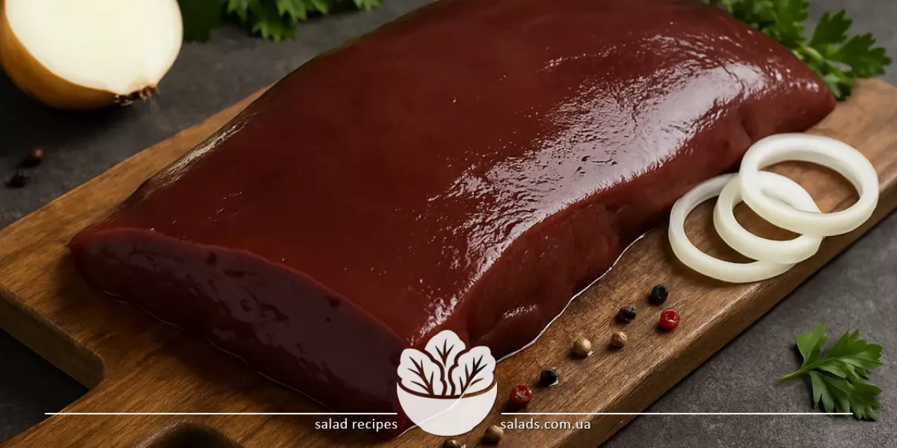 Hígado de res crudo sobre una tabla de cortar