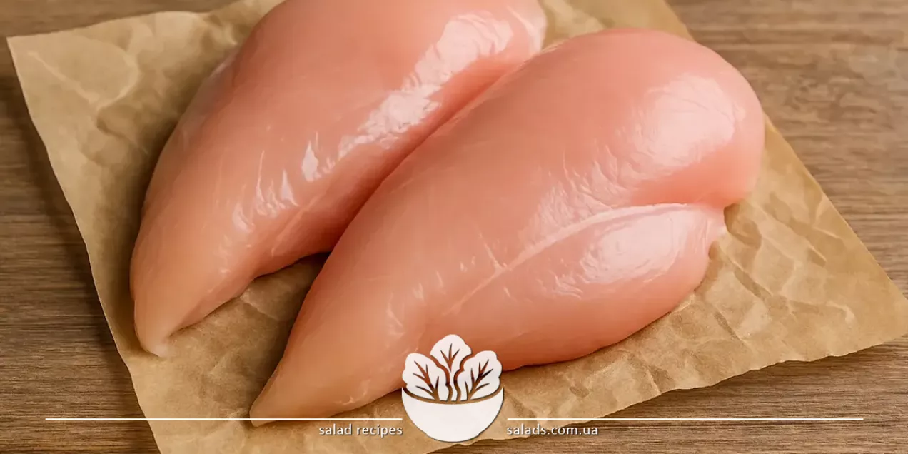 Свежее куриное филе на разделочной доске со свежей зеленью