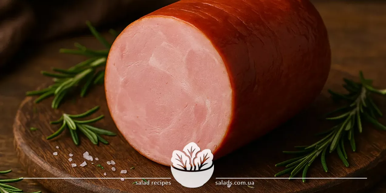 Куски копченой ветчины на деревянной доске