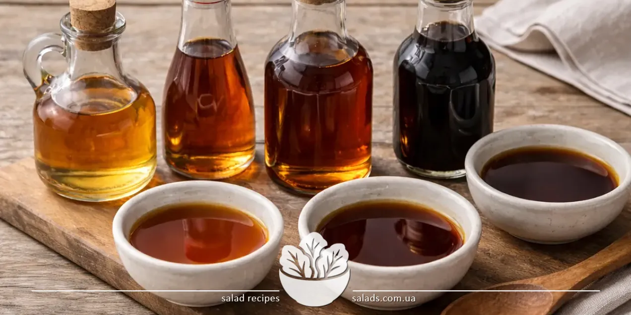 Different types of fish sauce in small bowls and bottles on a kitchen table