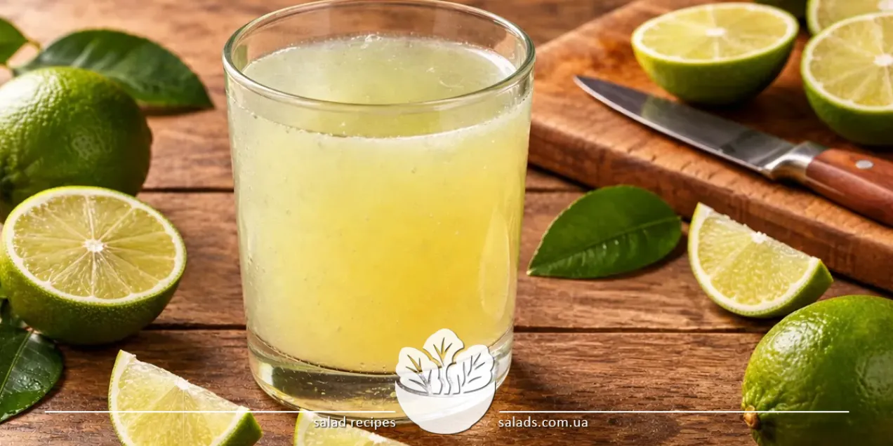Un vaso de jugo de lima fresco junto a limas cortadas