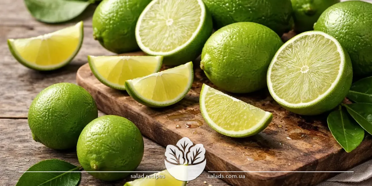 Diferentes tipos de lima – frutos verdes de lima, lima cortada