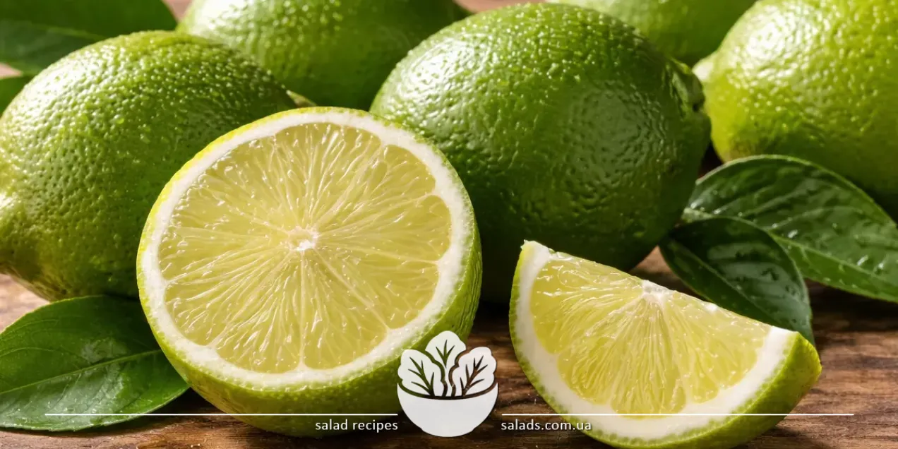 Frische grüne Limetten und eine halbe Limette mit saftigem Fruchtfleisch