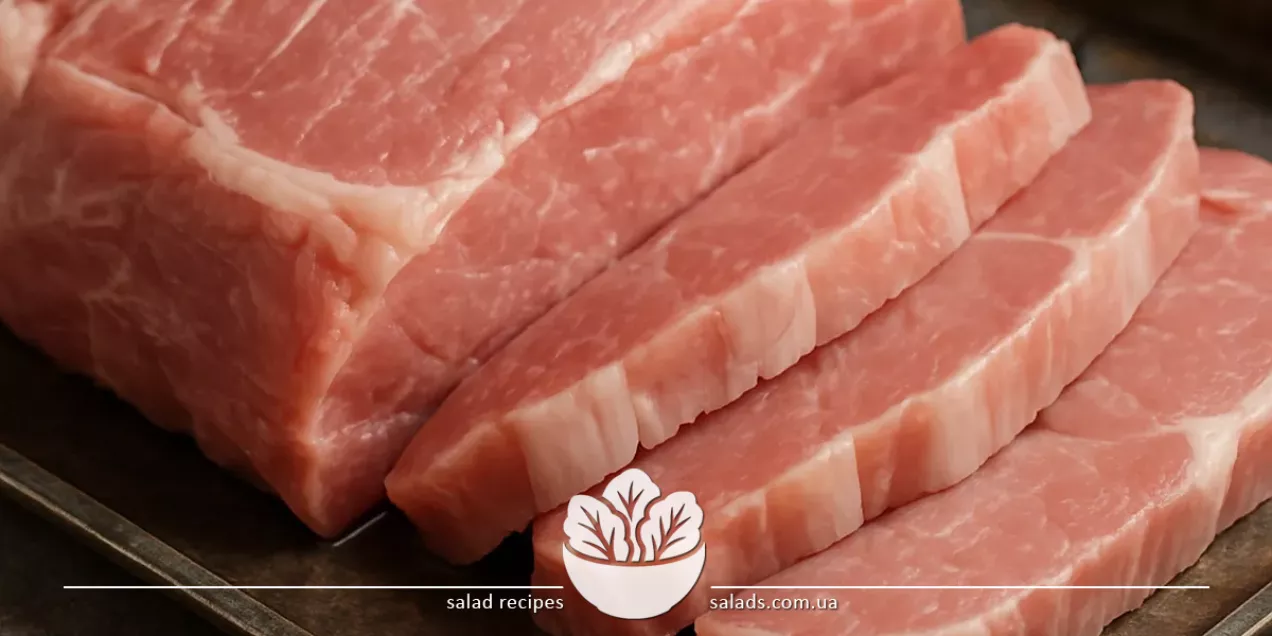 Carne proaspătă crudă de porc pe un tocător de lemn