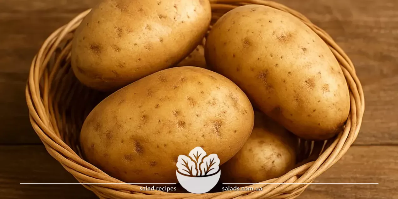 Fresh potatoes with skin on a wooden surface