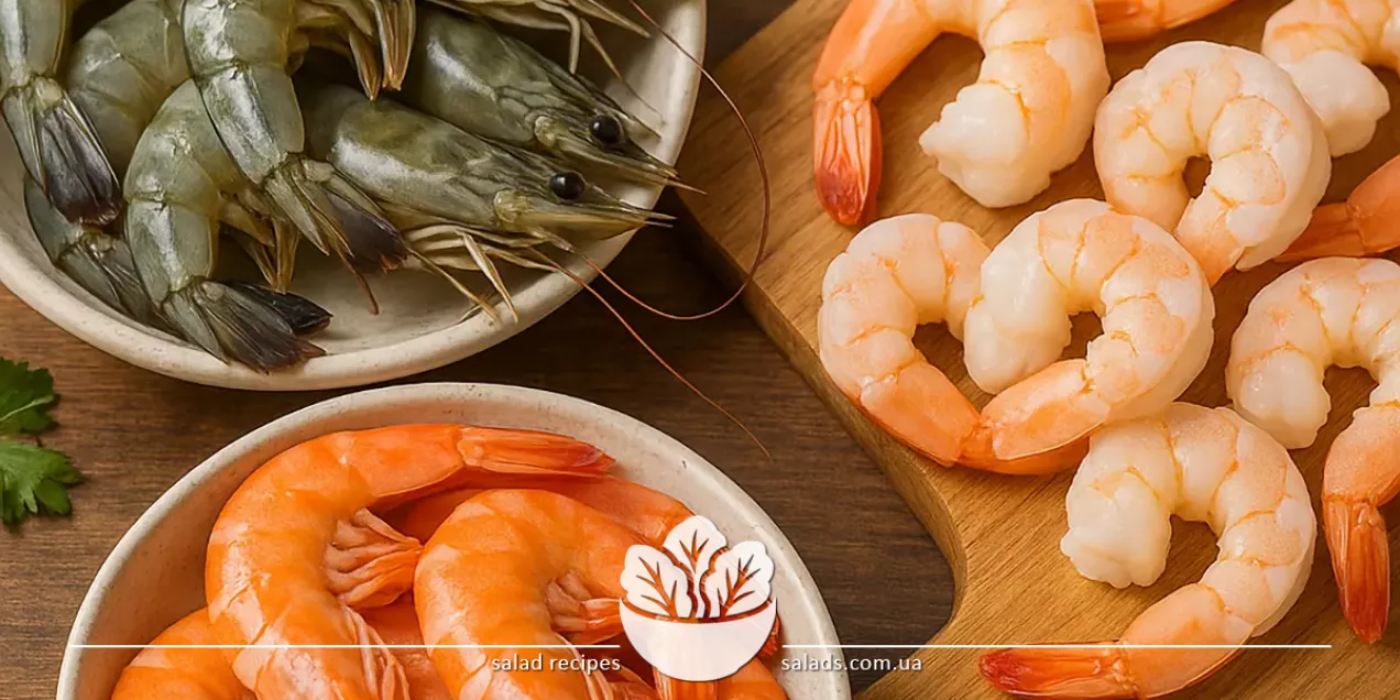 Crevettes fraîches et cuites sur la table