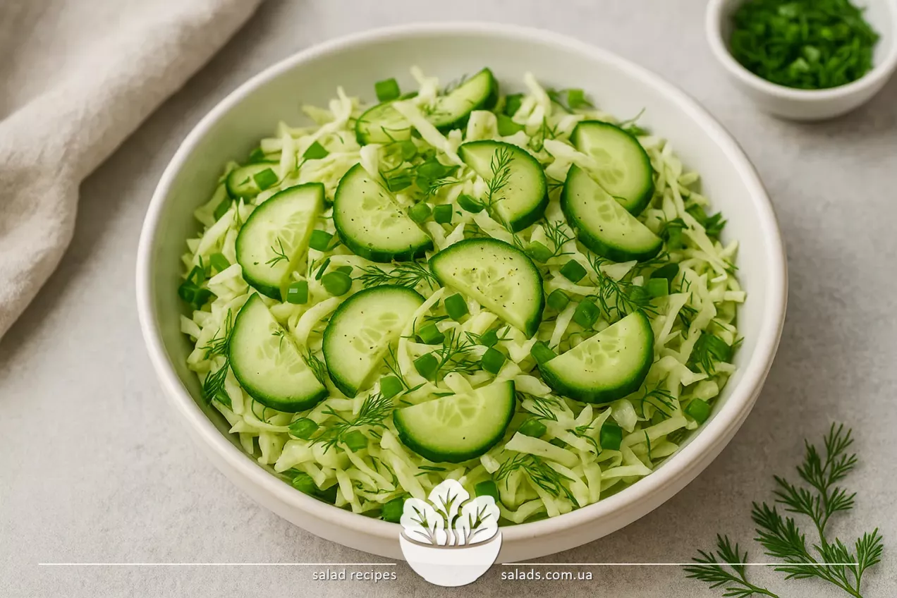 Salat aus Weißkohl, frischer Gurke, Kräutern und einem leichten Dressing aus Öl