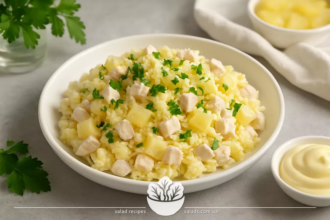 Ensalada con piña, pollo y queso