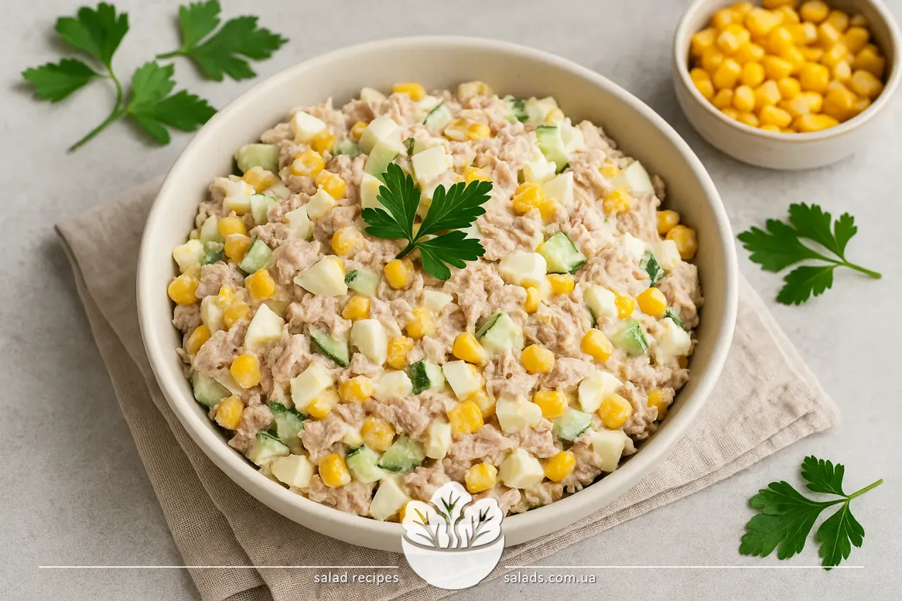 Ensalada con atún, huevo y maíz en un plato