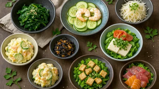 Feluri de mâncare tradiționale japoneze: sushi, sashimi, supă miso, tempura