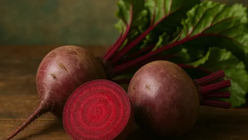 Sfeclă proaspătă cu frunze pe masă