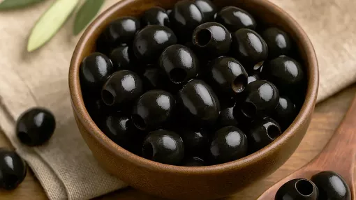 Măsline negre fără sâmburi într-un bol