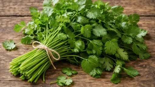 Cilantro fresco con tallos finos y hojas aromáticas