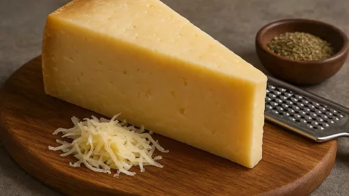 Нарезанный твердый сыр на доске с виноградом и орехами