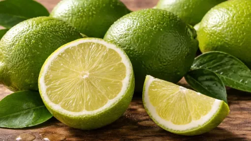 Limas verdes frescas y media lima con pulpa jugosa