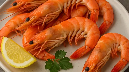 Crevettes bouillies dans un bol sur la table de cuisine